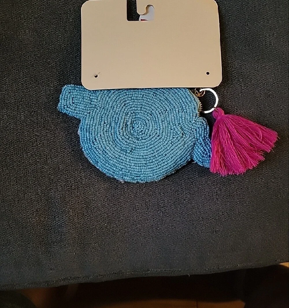 Viral India Handmade Beaded Citrus Keychain with Pink Tassel Coin Purse